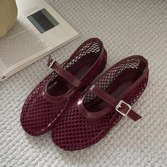 Aneikeh Summer Fishing Net Flat Bottom Sandals Hollow Design Fashio Low Cut Shallow Comfortable Beach Roman Women Shoes
