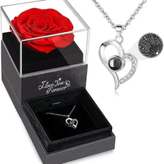 Preserved Red Rose with I Love You Necklace, for Women, Mom, Wife,Christmas Valentines Day Mothers Day Anniversary Birthday Gift