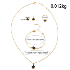 Four-Leaf Clover Five-Piece Jewelry Set, Black Gold Light Luxury Necklace, Earrings, Bracelet, Ring Set, Fashionable and Elegant Women's Jewelry, Popular Accessories