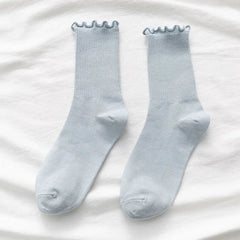 Ruffle Socks Women White Black Frilly Lolita Style Japanese Maiden Cute Kawaii Cotton Harajuku Princess Crew Socks Calcetines