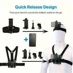 Mobile Phone Head Chest Strap Harness Mount Holder Kit Cell Phone Clip for IPhone/Samsung for GoPro AKASO DJI Osmo Action Camera