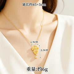 Low Key Luxury Jewelry Set For Women 24K Gold AU999 Matte soft luster highlights layered embossed diamond blooming flower