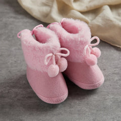 Autumn Winter Warm Newborn Girls Boys Snow Boots Solid Pompom Toddler Baby Soft Sole First Walker Fluffy Cute Non Slip Shoes