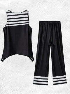 Printed Design Spring and Summer collection Black And White Stripes Pattern vacation style women's pants suit