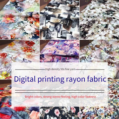 Digital Printed Rayon Fabric Summer By Meters for Women Dress Pajamas Cool Blankets Diy Sewing Soft Smooth Floral Textile Cloth