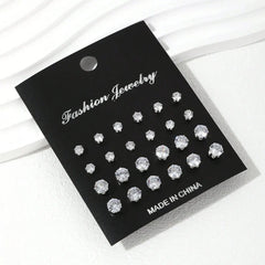 12/24/36 Pairs Shiny Zircon Stud Earrings Set Daily Versatile Chic