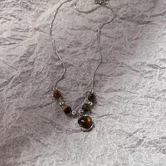 Boho Natural Tiger Eye Stone Beaded Necklace Set Multi Color Glass