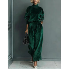 Autumn Winter Fashion High Collar Gold Velvet Long Sleeve Women's Suit