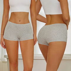4PCS/Set Women Cotton Panties Sexy Low Rise Boyshorts Seamless Sports Boxers Female Comfortable Underwear Solid Color Lingerie