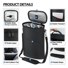 Wine Carrier Tote,Insulated Leakproof Wine Cooler Bag, Wine Travel Bag for Picnic Beach, Portable Wine Bottle Carrying Case