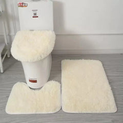 3 Pieces Bathroom Rug Set Bath Mat Toilet Lid Cover U Shape Rug Soft