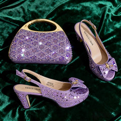 Venus Chan 2026 Elegant Women's Rhinestone Peep Toe High Heels Sandals - Italian Design with Matching Blue Handbag