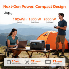 CTOLITY XP1000 1800W Portable Power Station 1024Wh LiFePO4 Continuous, 3600W Surge UPS Solar Generator, 1 Hour Super Fast Charge, for Home Backup, Camping & Hurricane Emergency