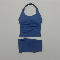 2 Pieces Shorts Yoga Set Women Backless Halter Tops High Waist Seamless Shorts Gym Suit Fitness Sportswear Workout Sets