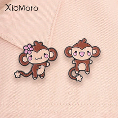 Cute Monkey Enamel Pins Cartoon Star Tail Ape Floral Kawaii Animal Brooches Lapel Backpack Badge Fashion Jewelry Gift for Friend