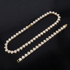 45CM New Hip Hop Tennis Chain Bracelet Necklace Shiny Heart Rhinestone