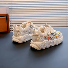 Fashion Leather Sneakers for Girls Children Casual Sports Shoes Floral Pattern Shoes for Kids Comfortable Walking Shoes
