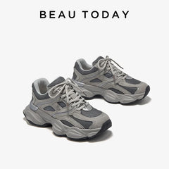 BEAUTODAY Chunky Sneakers Women Mesh Mixed Round Toe Lace-up Thick Sole New Breathable Ladies Sports Shoes Handmade HW29A14