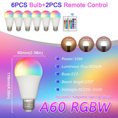 E27 RGB LED Light Bulb 220V 10W with IR Remote Control Color Changing Multicolor + White Lamp Spotlight for Bedroom Party Home