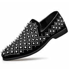 Black Rivet Shoes 48 Designer New Loafers Men's Pointed Punk Rock Rivets Business Casual Shoes Party Wedding Dress Homecoming Fo