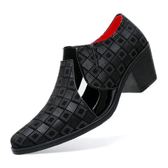 Red PU Leather Business Suit High Heels Men's Shoes Pointed Toe Slip-on Elegant Party Wedding Shoes Thick Sole Boots for Man