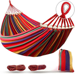 Canvas Hammock Anti-Roll Double Camping with Curved Wooden Poles