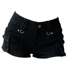 Women's Black Gothic Denim Shorts Y2k High Street Harajuku 2000s Aesthetic Sexy 90S Retro Jeans Shorts Summer Clothing 2025 New