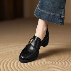 2026 New Women Pumps Pointed Toe Women Shoes Chunky Heel Loafers Fashion High Heels Split Leather Ladies Shoes Big Size 43