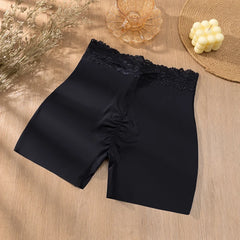 Giczi New Women's Lace Trim Panties Satin Seamless Safety Shorts Anti-Exposure Underwear Tummy Control Shaping Breathable Boxers