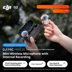 For DJI Mic Mini 2S Wireless Lavalier Mic 1TX/2TX 1RX Built-in Recording 32-bit Float AI Noise Reduction Mic for Camera Phone