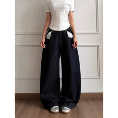 YIBASHU Women Jean Baggy Black Wide Fit Denim Pants Boyfriend Punk Grunge Y2K Japanese Harajuku 2000s High Street American Retro