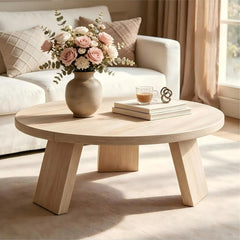 33.5 Inch Round Coffee Table for Living Room, Modern Center Table with