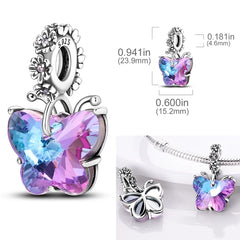 Charms Bead 925 Sterling Silver Pink Butterfly Luminous Firefly Dangle