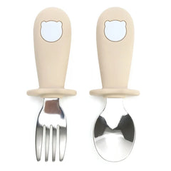 Custom Name Baby Panda Spoon Fork Set | First Self Feeding Utensils for Toddlers Stainless Steel Weaning Set with Travel Case