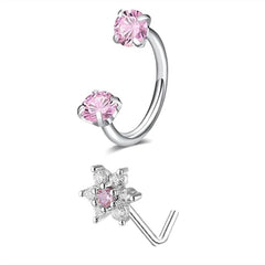 6/2pcs Horseshoe Nose Rings with L-Shape Nose Stud, Stainless Steel