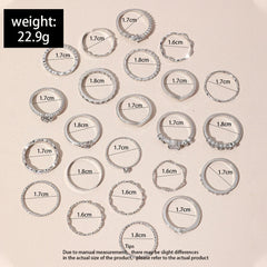 23pcs Fashion Knuckle Rings Set for Women Crystal Star Moon Eye Wave