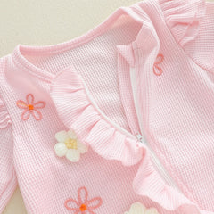 Citgeett Autumn Infant Baby Girl Fall Outfits Long Sleeve Flower Ruffle Jumpsuit Zipper Jumpsuit Headband Clothes Set