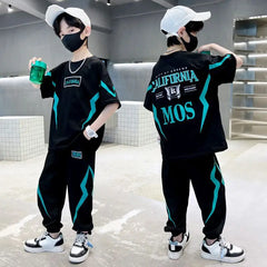 2026 Summer Boys Clothes Set Letter Top & Pants 2 Pieces Suit Teenage Boy Print Tracksuit Cool Boy Style Children Outfit