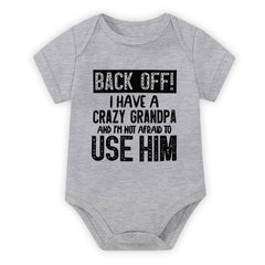 Cute Cotton Baby Bodysuit with "Back Off! I Have A Crazy Grandpa" Print Short Sleeve Baby Girl Boy Jumpsuit Kids Cotton Clothes