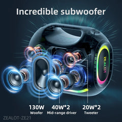 ZEALOT-ZE21 250W Big Power Wireless TWS Subwoofer Bluetooth Speaker High Volume Waterproof Portable Mobile Power HIFI Sound