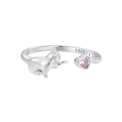 WOSTU 925 Sterling Silver Cat Pet Adjustable Rings For Women Animal Dog Open Ring Family Daughter Birthday Jewelry Girl Gift