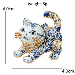 Wuli&baby Blue-and -White Porcelain Collection Animal Brooches For Women Unisex Goat Cat Butterfly Birds Party Office Brooch Pin