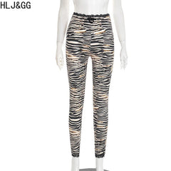 HLJ&GG Y2K Fashion Letter Print Slim Top Two Piece Sets Women O Neck Short Sleeve Crop Tshirts And Leopard Print Pants Outfits