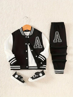 Boys' Black and White Letter "a" Varsity Jacket and Sweatpants