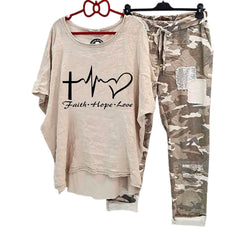 Womens Two Piece Camouflage Set Summer Outfits for Women Cotton Linen Suit 2023 Casual Print Short Sleeve Harajuku