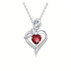 Luxury Red Zircon Heart Necklace With Rose Flower Gift Box For Girlfriend Birthday Valentine Gift  Romantic Accessories