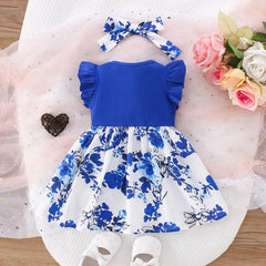 Baby Girl Dress Summer Cotton Bow Print Small Fly Sleeves Girls Dresses Sweet And Cute Beach Baby Girl Clothing