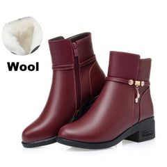 WOIZGIC Women's Mother Female Genuien Leather Shoes Ankle Boots Winter Fur Plush Wool Warm Zipper
