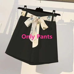 Women's Summer Shorts Suit 2026 New Casual Printed Shirt Top Pants Two Piece Korean Fashion Elegant Short Sleeve Blouse Set