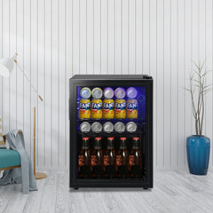2.6 Cu.Ft Beverage Refrigerator Cooler, 100 Can Mini Fridge, Black | 32°F to 50°F, Compressor Cooling, Glass Door, 40 dB, Adjustable Temperature Control, 2 Shelves, Energy Efficient